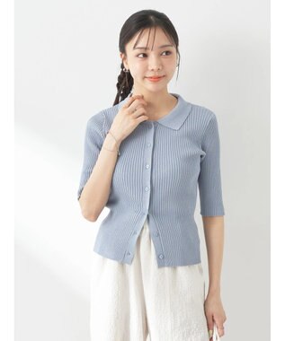 earth music&ecology リブコンパクトカーディガン Blue