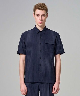 JOSEPH HOMME 【新素材】エアリッジストレッチ ポケット付レギュラーカラー半袖シャツ ネイビー系1