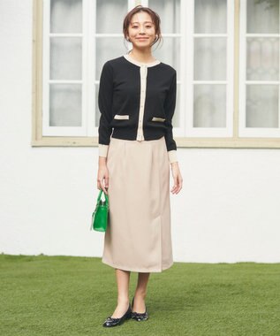 Feroux 【洗える】タックストレート スカート ベージュ系