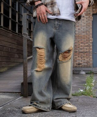 WEGO スーパーバギーダメージデニムパンツ