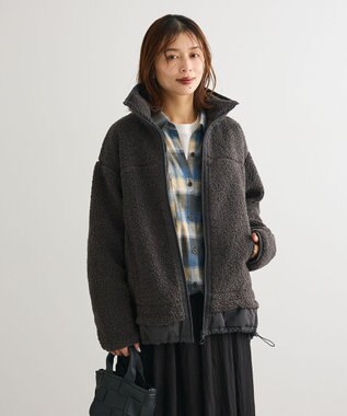 Green Parks 異素材コンビスタンドボアブルゾン Charcoal Gray