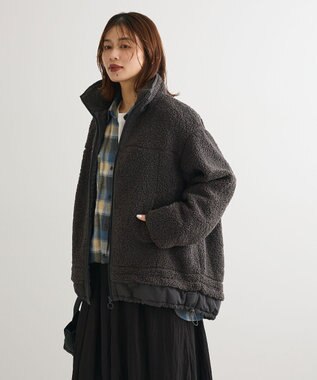 Green Parks 異素材コンビスタンドボアブルゾン Charcoal Gray