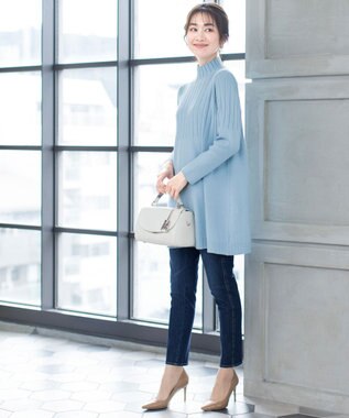 Tiaclasse 【洗える】 もっちり柔らかいハーフリブニットチュニック サックス