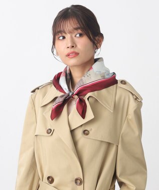 MOONBAT 【WEB限定】PAUL & JOE ACCESSOIRES シルクツイル キャットコラージュスカーフ 58×58cm Dream Girl(ワイン)