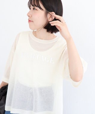 Green Parks アソートロゴ半袖シアーニットプルオーバー Ecru