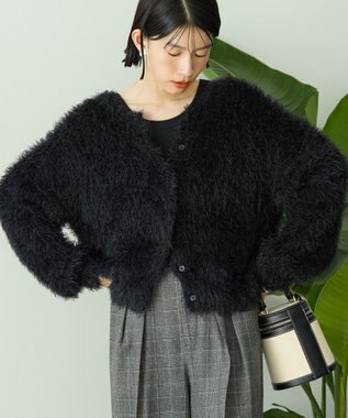 AMERICAN HOLIC シャギーニットクルーネックカーディガン Black