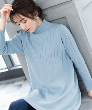 Tiaclasse 【洗える】 もっちり柔らかいハーフリブニットチュニック サックス