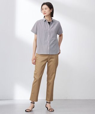 J.PRESS LADIES L 【洗える】SHEER ギンガム シャツ ブラウス オフ×ブラック系