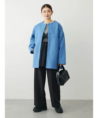 Green Parks 洗えるノーカラーショートコート Blue