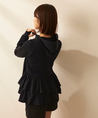 OP／FILA 【ocean pacific】フェイスガード付き バックフリル ラッシュガードパーカー ブラック