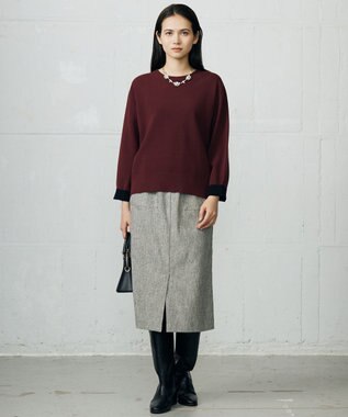 自由区 L 【カタログ掲載】レーヨンストレッチベーシックシルエット ニット ボルドー
