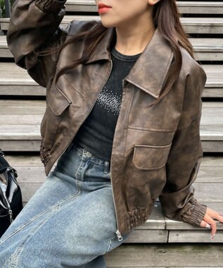 WEGO PUショートブルゾン ブラウン