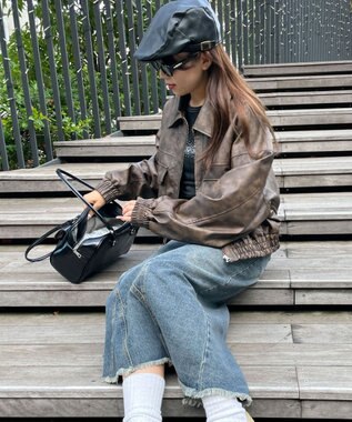 WEGO PUショートブルゾン ブラウン