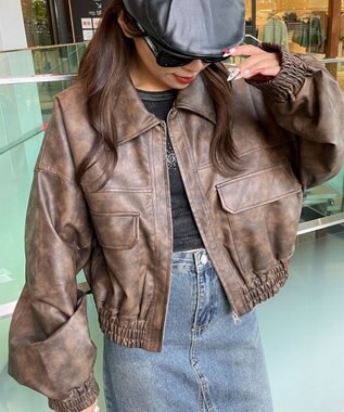 WEGO PUショートブルゾン ブラウン