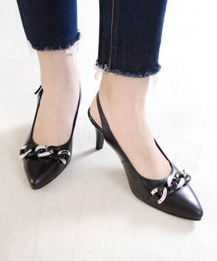 Pointer 日本製 本革チェーンビット付きバックバンドミュール ブラック