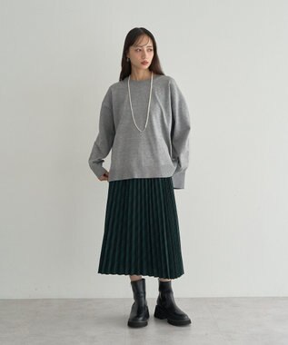 earth music&ecology プリーツミディスカート Check Green