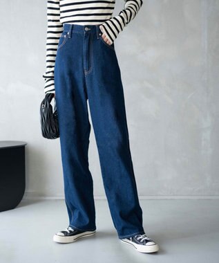 WEGO ルーズストレートデニムパンツ デニム濃色