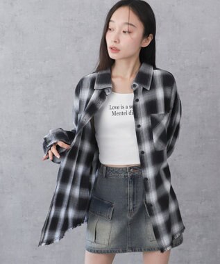 WEGO チェックBIGシャツ ブラック