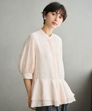 #Newans 【洗える】ダブルフリルヘムシアーシャツ シアーピンク