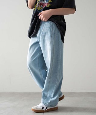  【KIDS/150cm/160cm/ウエストゴム】イージー3Dバレルレッグデニムパンツ（JUNIOR）