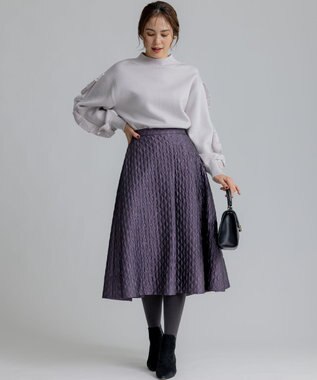 組曲 ジオメトリックフラワージャガード フレアスカート ローズパープル系
