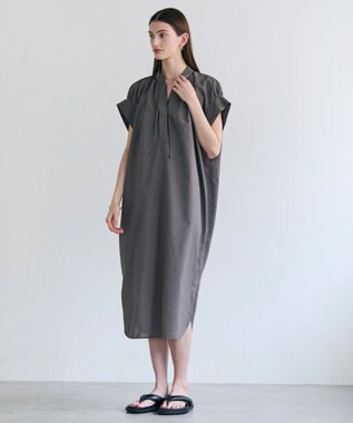 BEIGE， 【イージーケア】BATEAU / ギャザー ストレートドレス Taupe