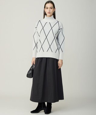 ICB L 【先行予約・洗える】ソフトカシミヤミックス ダイヤ柄ハイネックニット トープ×ブラック系