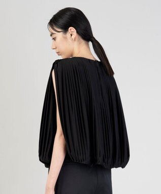 23区 L 【エステータ】ドレープサテン プリーツブラウス ブラック系