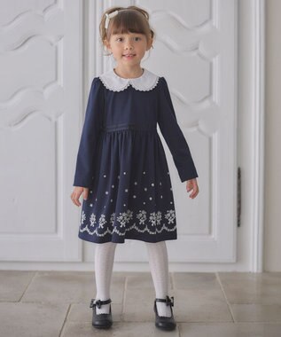 ANY KIDS 襟付き 長袖 ワンピース ネイビー