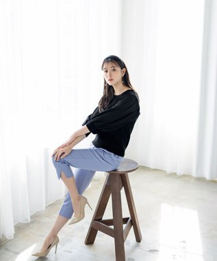 Tiaclasse 【洗える】スリットテーパードパンツ ブルー