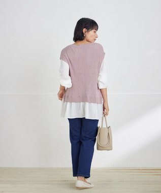 Tiaclasse L ベストドッキングトップスチュニック ピンク×オフホワイト