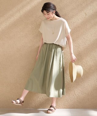 ANY 【洗濯機可/接触冷感/UVカット/アンチピリング】ドライポンチフレンチスリーブプルオーバー ベージュ