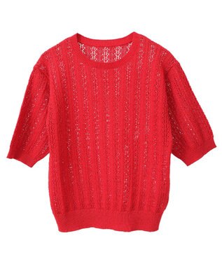 earth music&ecology 透かしニットプルオーバー Red