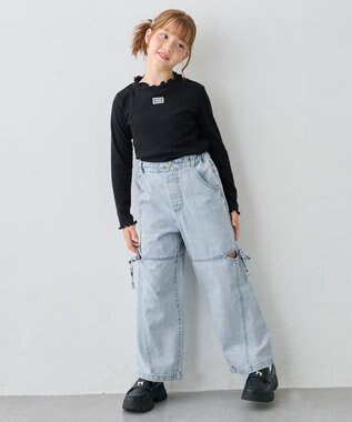 ANY KIDS 【2点セット】Tシャツ×フェザーライク キャミソール ブラック×エクリュ