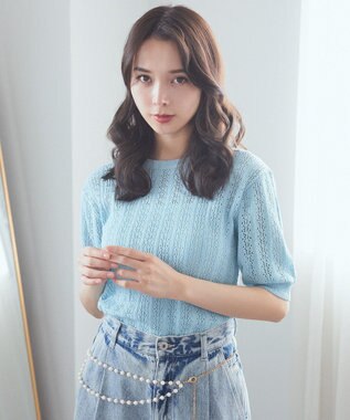 earth music&ecology 透かしニットプルオーバー Light Blue