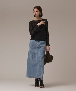 GRACE CONTINENTAL エンボスデニムスカート ブルー