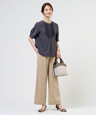 J.PRESS LADIES ライトタンブラー フリル ブラウス モカスレート系