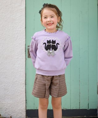 ANY KIDS ネコシルエット裏毛トレーナー ラベンダー