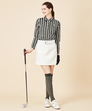 23区GOLF 【WOMEN】【吸汗速乾/ストレッチ】ストライプジャガードシャツ グリーン系2