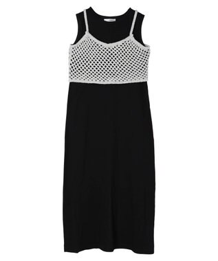 Green Parks ニットビスチェ付きカットソーワンピース Black