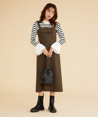 Feroux 【洗える】袖フレアボーダー ニット ホワイト系1