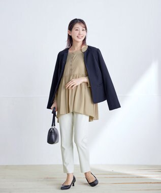 Tiaclasse L 【洗える】レーヨンツイルギャザーブラウス ベージュ