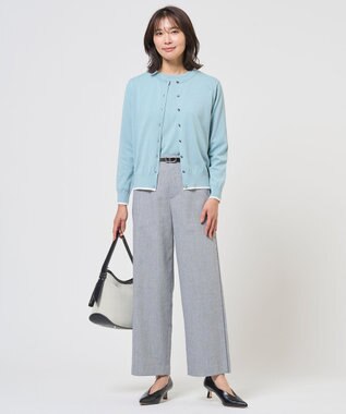 J.PRESS LADIES L BASIC HT COTTON クルーネック カーディガン アクア系