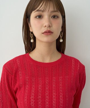 earth music&ecology 透かしニットプルオーバー Red