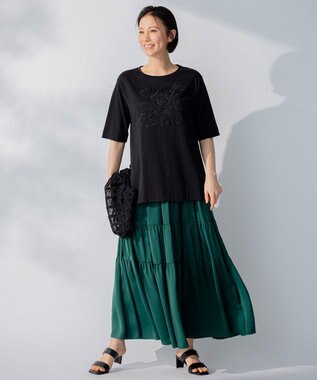 自由区 L 【洗える/着丈調節可】カラー ティアードスカート グリーン系