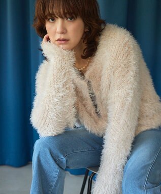 AMERICAN HOLIC シャギーニットクルーネックカーディガン Ecru