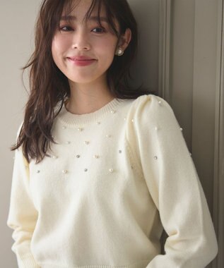 Feroux パール×ビジュー ニット ホワイト系