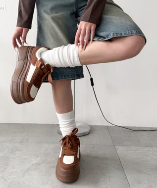 WEGO 厚底ワイドシューレーススニーカー ブラウン