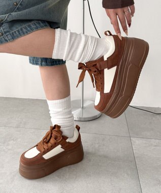 WEGO 厚底ワイドシューレーススニーカー ブラウン