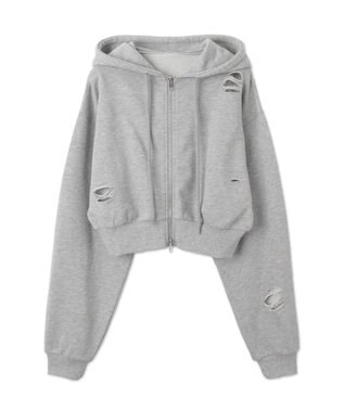 WEGO ダメージショートジップパーカー 杢グレー